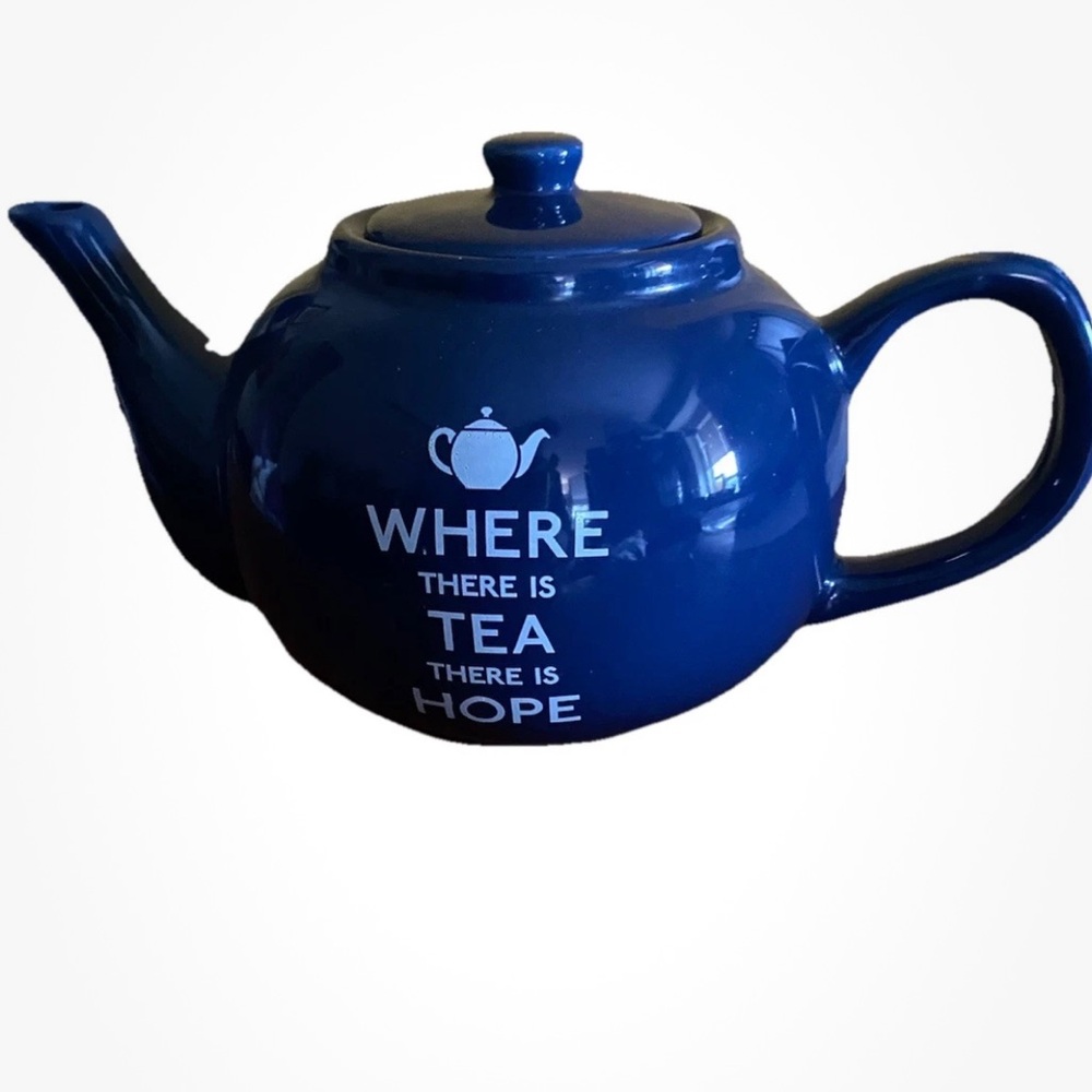 Where there is tea, there is hope, tea pot, Ceramic blue  Teapot